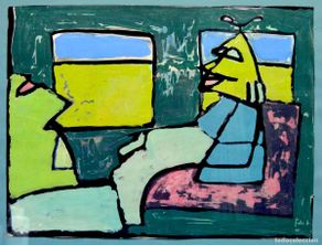 Arte: Tren. Autor Juan Canals. Pintura sobre papel, 49 x 63 cm Año 1992.